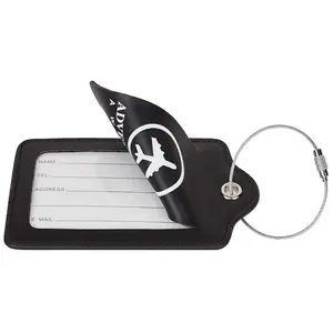 Luggage Tag China Wholesale Cheap Genuine Leather Airplane Travel Luggage Name Tag With Stainless Steel Loop