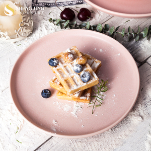 Factory Online Wholesale Flat Round Ceramic Pink Dinner <strong>Plate</strong> <strong>Mat</strong> - Product Image 1