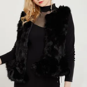Hot sale winter Trendy women black sleeveless faux fur coat