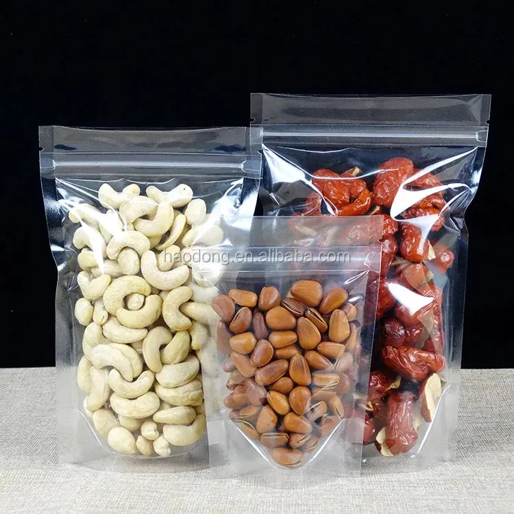 Customized Clear Dry Fruit Zip Lock Nut Or Food Packaging Bag Stand Up Pouch 160*240+80mm