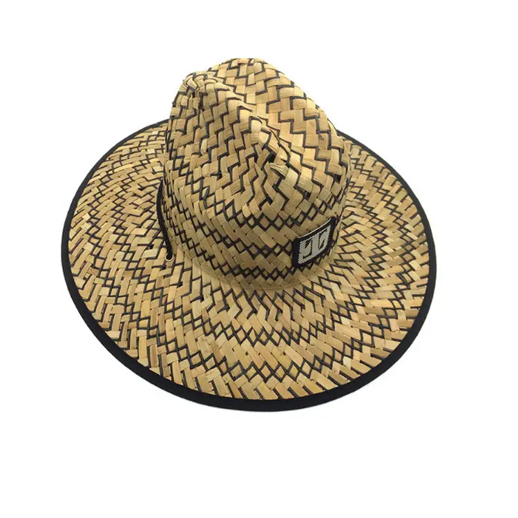 Topi Pantai Jerami Kertas Anyaman Meksiko Logo Tambalan Desain Mode Topi Panama Italia Grosir
