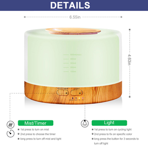 Bộ Khuếch Tán Hương Thơm Chất Lượng Hàng Đầu 500ML Tùy Chỉnh 7 Màu Đèn Led Thay Đổi Với Sinh Thái Thân Thiện Bpa Vật Liệu Miễn Phí Difuser - Product Image 5