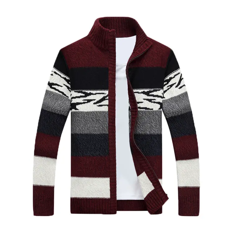 Factory New Men Soft Sweater Chemical Fiber Knitted Fabric Stripe Printing Cardigan