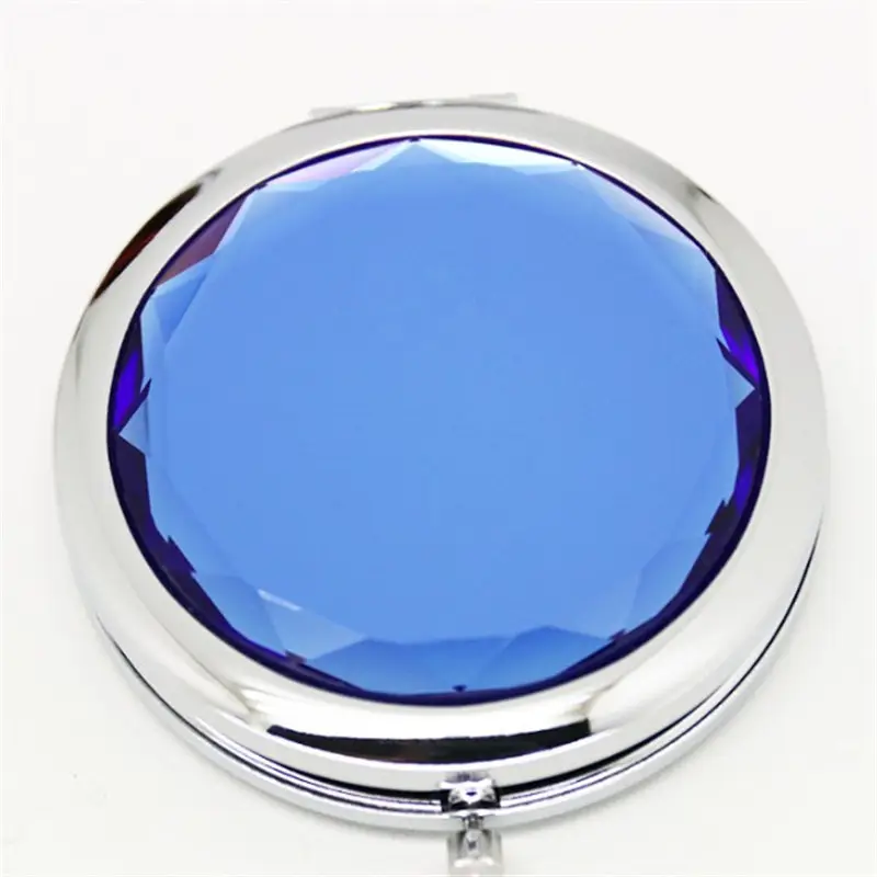 Women's small gift double-sided circular folding portable creative crystal makeup mirror