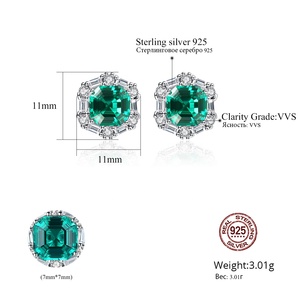 CZCITY Elegant Sterling Silver Green Gemstone <strong>Earrings</strong> Square <strong>Emerald</strong> <strong>Stud</strong> <strong>Earrings</strong> for Women Engagement Jewelry - Product Image 2