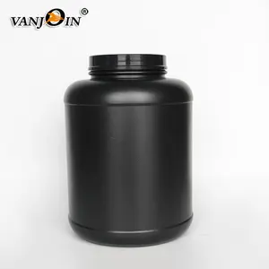 High quality HDPE plastic 7.5L black plastic protein powder container jar with custom sticker