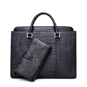 2024 Gionar Customise Top Quality Croc Genuine Leather Briefcase Bag For Men Alligator Unisex business work bags with logo