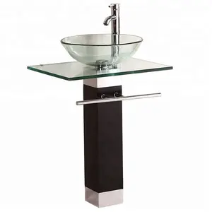 Lavabo de acero inoxidable con Pedestal, mueble de Color, Lavabo de vidrio templado para Baño