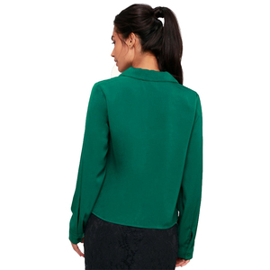 Camicetta da <span class=keywords><strong>donna</strong></span> in raso <span class=keywords><strong>verde</strong></span> <span class=keywords><strong>smeraldo</strong></span> a maniche lunghe con bottoni - Product Image 2