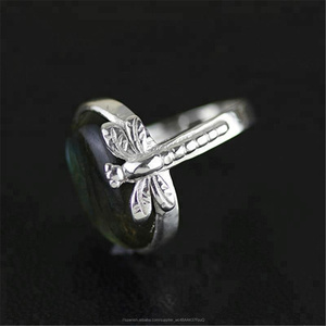 Libélula de plata ágata Natural anillo de Piedra Negro - Product Image 5