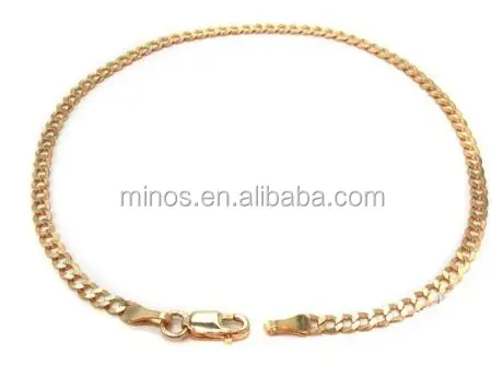 14k Itália Ouro Amarelo 3.2 milímetros Curb Cubano Chain link Bracelet