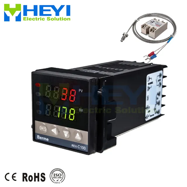 إنذار REX-C100 110V 240V 0 إلى 1300 درجة الرقمية وحدة تحكم في درجة الحرارة PID أطقم مع K نوع جهاز استشعار المسبار