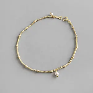 Neues 2024 925 Sterlingsilber-Armband einfache Glieder Ballkette vergoldete Perlen Luxus-Charms-Armbänder für Damen Braut