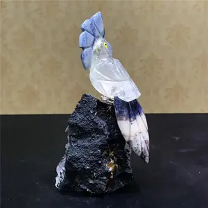 Großhandel Kristall Tier geschnitzte Vogel Figur Kristall Papagei Figur mit Amethyst Kristallst änder