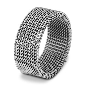 خاتم إصبع الوسط من الفولاذ المقاوم للصدأ بتصميم شبكي جديد للسيدات - Product Image 2