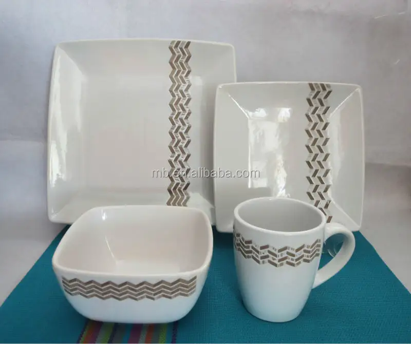 Керамическая посуда, 16 шт., квадратная шелкографическая печать, китайские столовые наборы, квадратная форма, шелкография, посуда для ужина