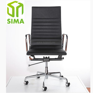 Emes modern ribbed back executive chair de bureau genuine leather black - Product Image 3