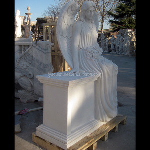 Marmo bianco <span class=keywords><strong>mourning</strong></span> ragazza angelo scultura statua di pietra per cimitero - Product Image 5