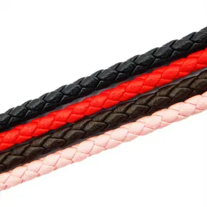 cheap price top quality 3/4/5mm coffee black pink red round braided leather cord for sale