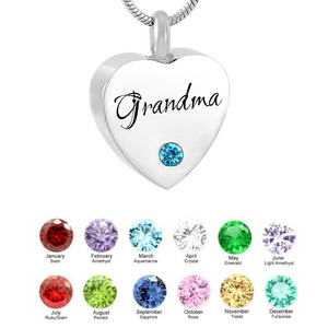 Joyería de cremación, urna en forma de corazón de acero inoxidable, joyería de piedra de nacimiento de la <span class=keywords><strong>abuela</strong></span>, collar de recuerdo gris conmemorativo - Product Image 1