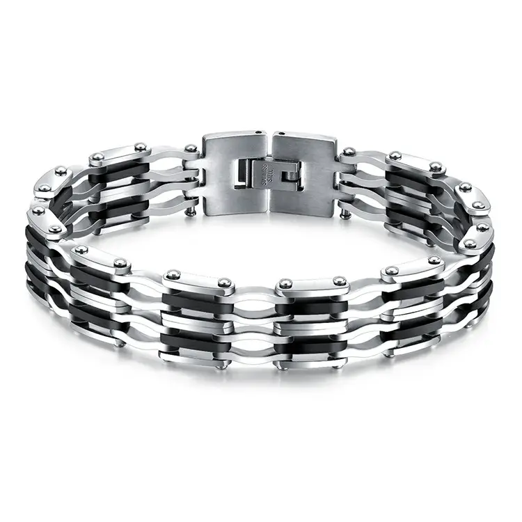 Marlary Promo Qualität Hand polieren Edelstahl Zweifarbige Männer Link Biker Armband Schmuck