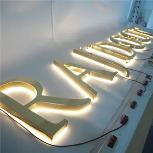 Custom Laser Cut 3D LED Sign Back Lit Iluminado Metal Personalizado Logotipo do negócio Recepção Wall Company Name