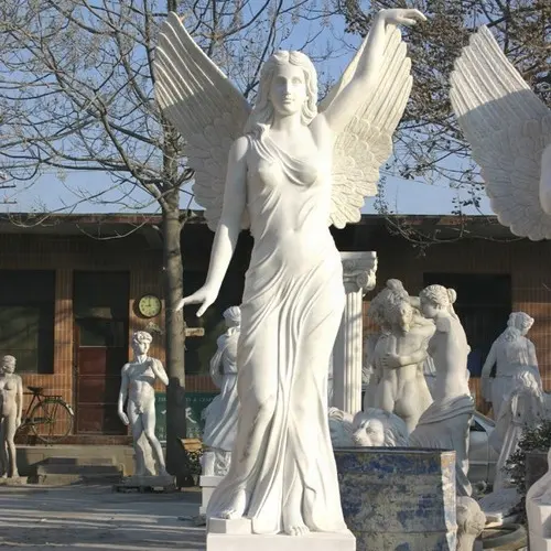 מותאם אישית גן גדול שיש פסלי מלאך סיטונאי