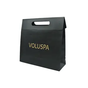 उच्च गुणवत्ता प्रसिद्ध ब्रांड कस्टम लोगो मुद्रित फ्लैट उपहार पैकेजिंग काले संभाल के साथ क्राफ्ट पेपर बैग
