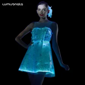 Nieuwe Glasvezel Kleding Elegante Vrouwen Plus Size Lichtgevende Glowing In The Dark Prom Party Dress
