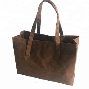 <span class=keywords><strong>Toile</strong></span> cirée Stand UP Shopping Sac fourre-tout fait à la main Sac d'épicerie solide Extra Large Carryall Sac à bandoulière - Product Image 4