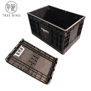 Large Size Black Folding Plastic Stackable Crate Trolley FOr Apple Poultry Transport 600*400*280mm