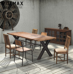 American Style Solid Wood Restaurant Furniture <strong>Pine</strong> Wooden Dining <strong>Table</strong> Top with Metal Leg - Product Image 2