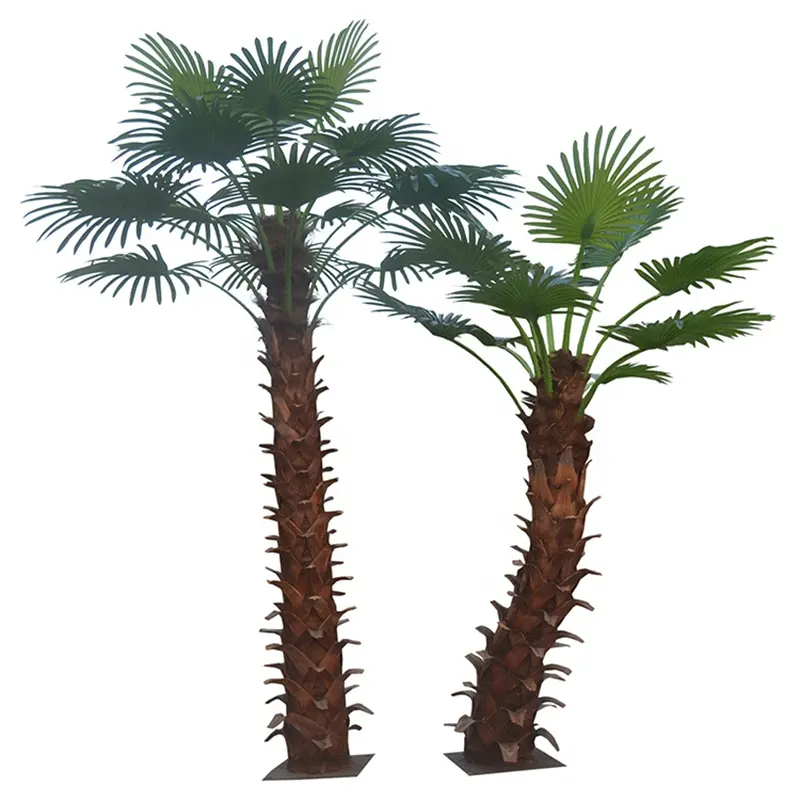 Ensemble de palmier de ventilateur d'écorce de chevrons artificiel de hauteur de 200cm + 140cm, Double palmier pour la décoration d'intérieur