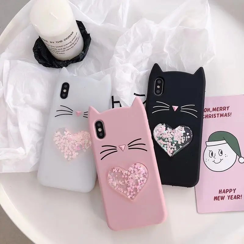 Aşk Kalp Glitter Yıldız Şans Kedi Kılıfı için Huawei P20 Pro P20 Lite P10 Artı P9 Lite 2017 P8 Lite P Akıllı Dinamik Sıvı Kapak