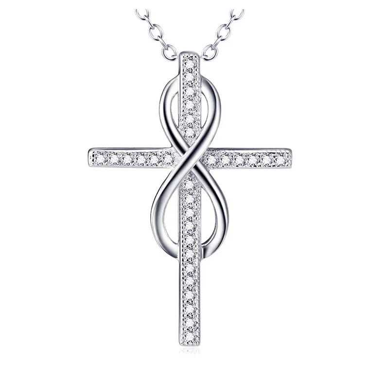 Costume jewelry infinity design cross pendant necklace