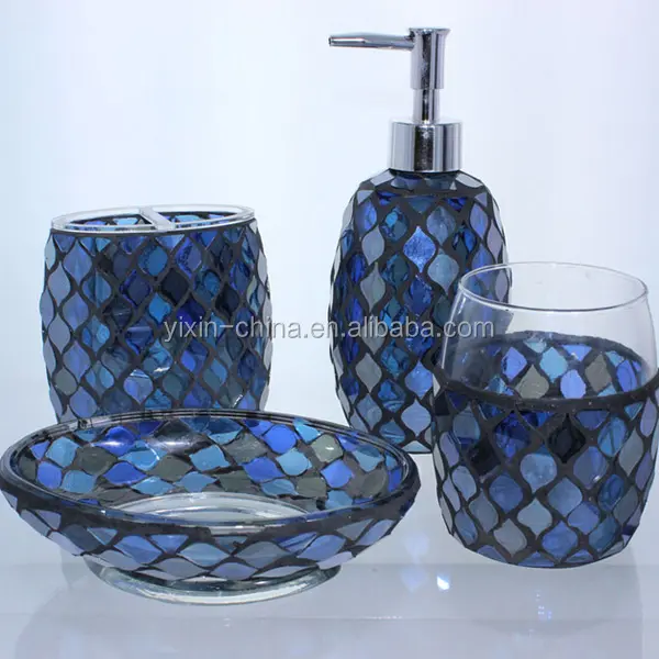 Accesorios de baño de cristal chino azul oscuro