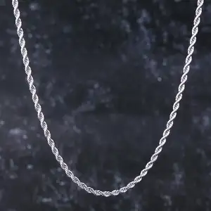 KRKC&CO Hip Hop Jewelry 3MM 20inch White Gold Rope Chain Twist Rope Chain