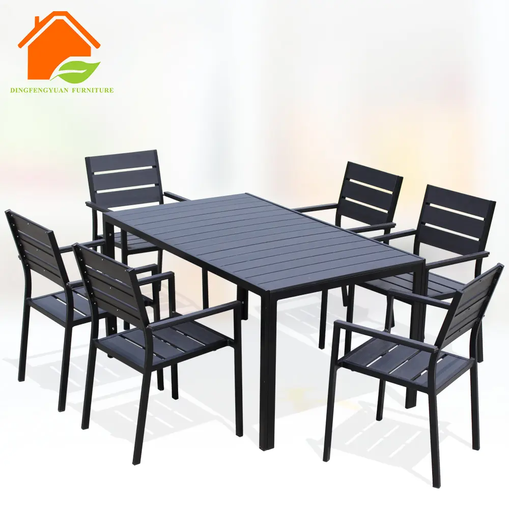 6 Chair 1 Rectangular Table Plastic Wood Garden Furniture Outdoor Sets