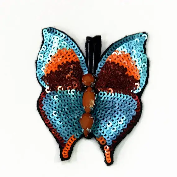 Custom Beautiful Butterfly pattern Embroidered Sequin Iron on Patches For Clothing No Minimum