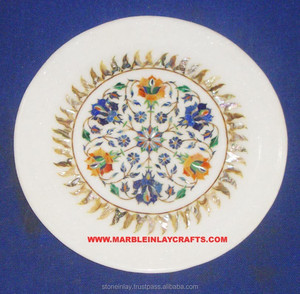 Plaque verte, incrustation en marbre blanc - Product Image 1