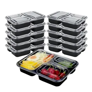 Conteneurs alimentaires jetables en plastique, 4 compartiments, personnalisés, étanches, noir transparent, pièces