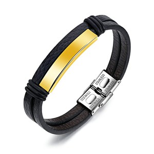 <span class=keywords><strong>Bracelet</strong></span> 30mm en <span class=keywords><strong>cuir</strong></span> et acier inoxydable pour <span class=keywords><strong>homme</strong></span>, <span class=keywords><strong>gravé</strong></span> noir - Product Image 3