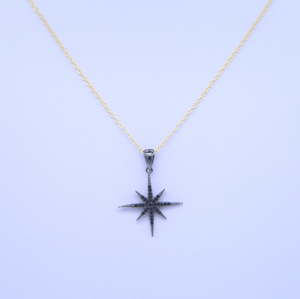 2023 regalo di natale north star sun burst ciondolo <span class=keywords><strong>collana</strong></span> in <span class=keywords><strong>oro</strong></span> 18 carati con zirconi neri - Product Image 4
