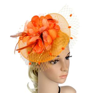 Chapeaux fascinateurs orange Halloween pour femmes avec voile, bandeau à plumes, couvre-chef pour fête du thé, Derby - Product Image 2