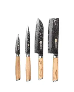 Findking conjunto de facas de cozinha em 4 peças, facas de chef zebra com cabo de madeira, multifuncional, aço damasco, japonês