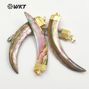 WT-JP063 Pisau Besar Bentuk Cangkang Abalon dengan Tutup Emas Panjang Bulan Wanita Kalung Liontin Cangkang Laut Alami Liontin Tanduk - Product Image 3