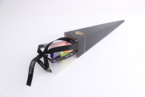 Boîte à fleurs en plastique PVC cellophane rose en papier artisanal vierge Design élégant Emballage cadeau pour la fête des mères Carton d'artisanat imprimé
