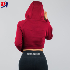 Dark <strong>Red</strong> Gym Sports High Quality <strong>Womens</strong> Cropped <strong>Hoodie</strong> With Custom Design - Product Image 4