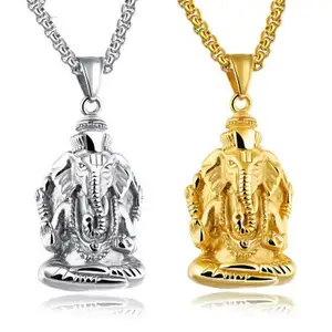 Dio indiano collana Signore Ganesha Pendente Della Collana Elefante Regalo Placcato Oro Collana In Acciaio