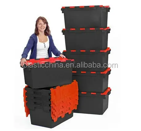 60L HDPE Nestable Thùng Nhựa Cho Hậu Cần Với Nắp